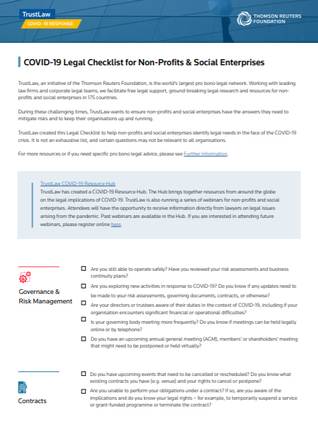 COVID-19 Legal Checklist for Non-Profits & Social Enterprises