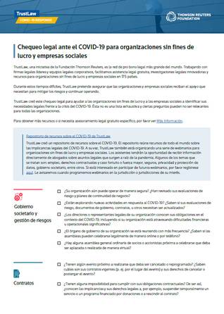 Chequeo legal ante el COVID-19 para organizaciones sin fines de lucro y empresas sociales en español
